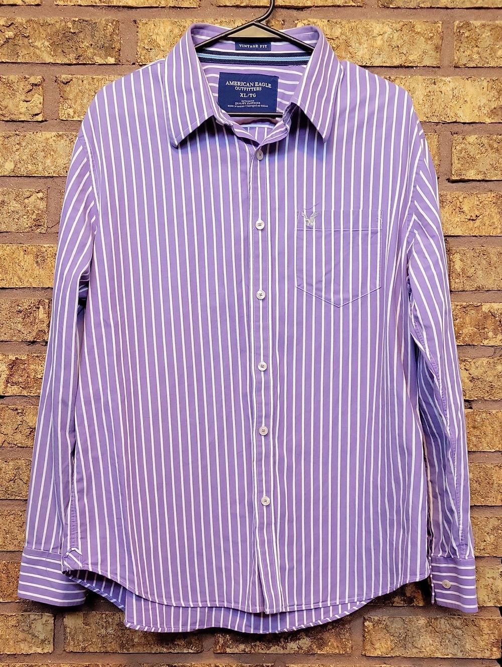 American Eagle Outfitters Lavender & White Striped Button-Up Shirt XL Cotton